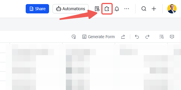 The Extensions puzzle icon in the Lark Base toolbar