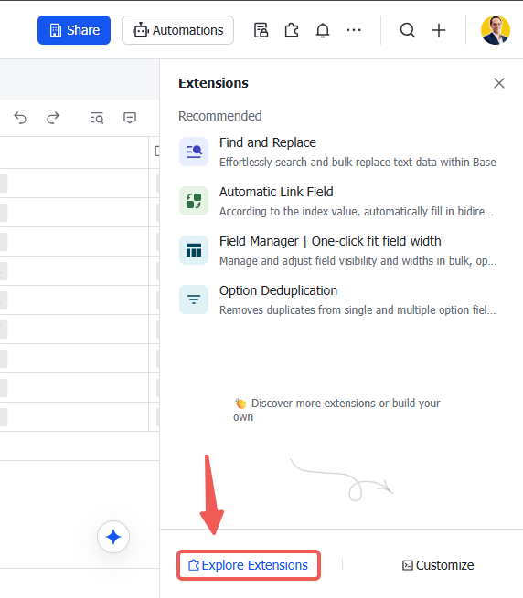 The Explore Extensions button at the bottom of the extensions panel